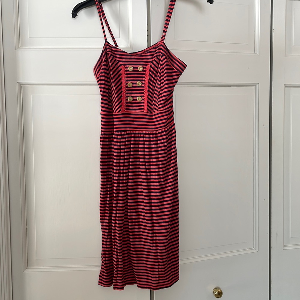 Adorable coral and navy striped Sun dress